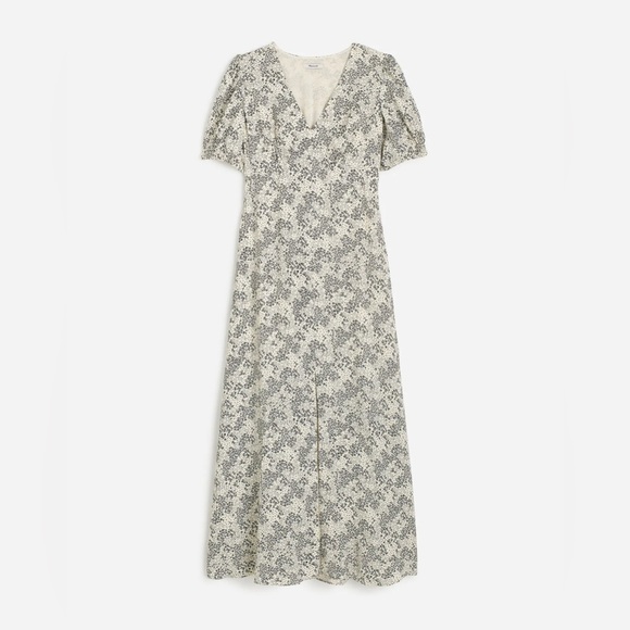Madewell Puff-Sleeve V-Neck Midi Dress in Floral in Harper Floral Ivory Size 2 - Picture 6 of 12